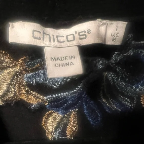 Chicos Black Cardigan With Blue And Gold Embroidered Details Size 1 - Picture 6 of 6